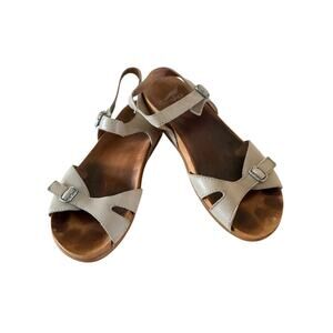 Dansko Candace Ivory Full Grain Leather Ankle Strap Wedge Sandals